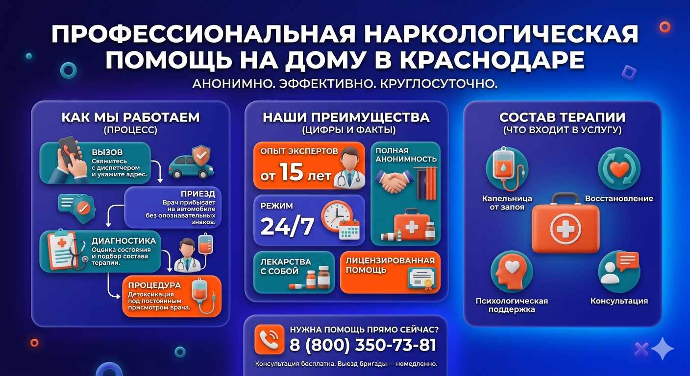 Инфографика о принципах лечения алкоголизма на дому в Пересвете: этапы вызова нарколога, преимущества анонимной детоксикации и состав медицинской помощи.